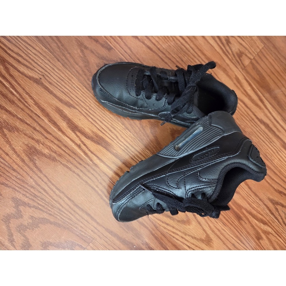 Nike Air Max 90 LTR Triple Black‎ Leather Kids Sneakers CD6867-001 Size 12.5C